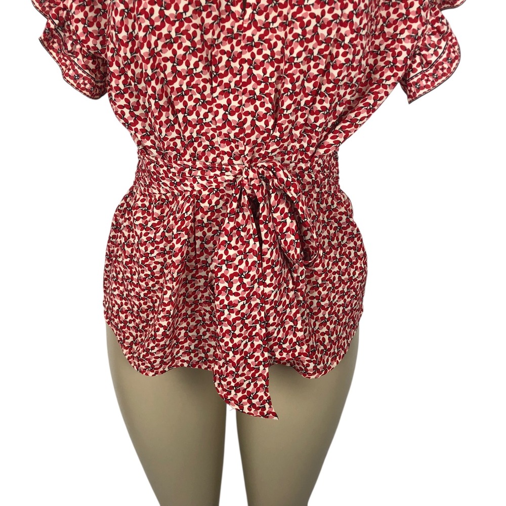 Max Studio Floral Print Ruffle Bow Tie Front Top Shirt Size S Career Office - Picture 3 of 8